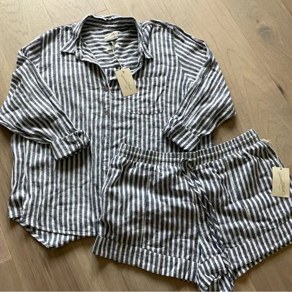 2pc Linen Set Relaxed Fit Button Down + Shorts L/XL - Picture 6 of 11